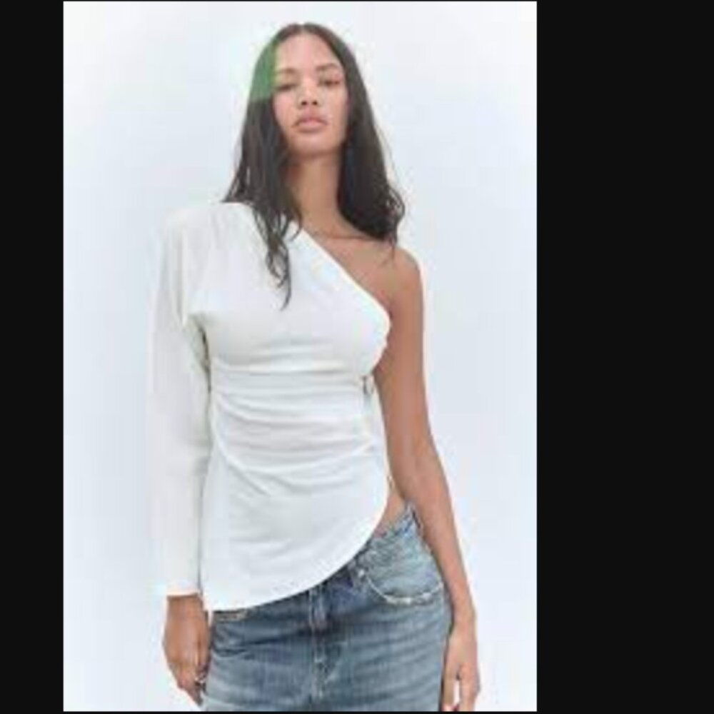 NWT ZARA RUCHED ASYMMETRIC TOP WHITE